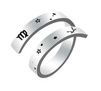 Kucheed Anneau du Zodiaque pour Femmes Hommes, Gravure en Acier Inoxydable Taille Constellation Anneaux Ouverts Réglables,Horoscope Astrologie Déclaration Bijoux Vintage Cadeau d'anniversaire