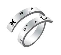 Kucheed Anneau du Zodiaque pour Femmes Hommes, Gravure en Acier Inoxydable Taille Constellation Anneaux Ouverts Réglables,Horoscope Astrologie Déclaration Bijoux Vintage Cadeau d'anniversaire