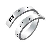 Kucheed Anneau du Zodiaque pour Femmes Hommes, Gravure en Acier Inoxydable Taille Constellation Anneaux Ouverts Réglables,Horoscope Astrologie Déclaration Bijoux Vintage Cadeau d'anniversaire