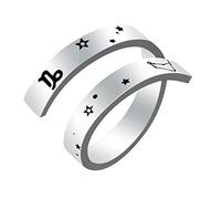 Kucheed Anneau du Zodiaque pour Femmes Hommes, Gravure en Acier Inoxydable Taille Constellation Anneaux Ouverts Réglables,Horoscope Astrologie Déclaration Bijoux Vintage Cadeau d'anniversaire