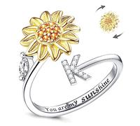 Kucheed Bague Fidget Pour Femme, Tournesol Taille Réglable Spinner Anneau, Argent Empilable Soulagement Du Stress Anxiété Lettre Doigt Cercle, Gravé You Are My Sunshine à l'intérieur Bijoux(K)