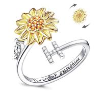 Kucheed Bague Fidget pour Femme, Tournesol Taille Réglable Spinner Anneau, Argent Empilable Soulagement du Stress Anxiété Lettre Doigt Cercle, Gravé You are My Sunshine à l'intérieur Bijoux(H)