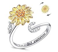 Kucheed Bague Fidget pour Femme, Tournesol Taille Réglable Spinner Anneau, Argent Empilable Soulagement du Stress Anxiété Lettre Doigt Cercle, Gravé You are My Sunshine à l'intérieur Bijoux(C)