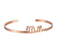 Kucheed Bracelet Personnalisé avec Nom, Bracelet Manchette en Acier Inoxydable Plaqué Or 18K, 3MM Bracelet avec Lettre Gravée et Mots au Choix, Cadeau Souvenir Unique pour Anniversaire (Or rose)