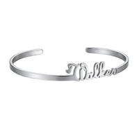 Kucheed Bracelet Personnalisé avec Nom, Bracelet Manchette en Acier Inoxydable Plaqué Or 18K, 6MM Bracelet avec Lettre Gravée et Mots au Choix, Cadeau Souvenir Unique pour Anniversaire (Argent)