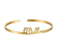 Kucheed Bracelet Personnalisé avec Nom, Bracelet Manchette en Acier Inoxydable Plaqué Or 18K, 6MM Bracelet avec Lettre Gravée et Mots au Choix, Cadeau Souvenir Unique pour Anniversaire (Or)