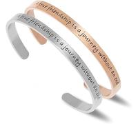Kucheed Bracelets Manchettes Inspirants, Bracelet Jonc en Acier Inoxydable Gravé D'une Citation Positive Personnalisée, A True Friendship is a Journey Without an End, Bijou de Ajustable (C)