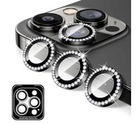Kucheed Protecteur D'objectif D'appareil Photo Compatible avec iPhone 11 Pro/iPhone 11 Pro Max, Diamond Couvercle D'objectif de Caméra en Verre Trempé à Paillettes, Film D’anneaux en Métal