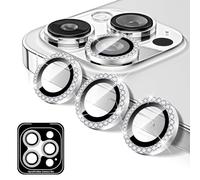 Kucheed Protecteur D'objectif D'appareil Photo Compatible avec iPhone 16 Pro/16 Pro Max, Diamond Couvercle D'objectif de Caméra en Verre Trempé à Paillettes, 9H Film D’anneaux en Métal
