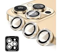 Kucheed Protecteur D'objectif D'appareil Photo Diamond pour iPhone 14 Pro/iPhone 14 Pro Max, Couvercle D'objectif de Caméra en Verre Trempé à Paillettes, Autocollants de Film D’anneaux en Métal