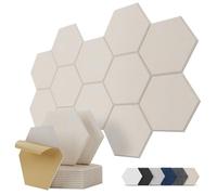 Kuchoow panneau acoustique mural hexagonal autocollant, lot de 12, panneaux acoustiques décoratifs à absorption sonore pour mur, plafond et porte, salon, home, chambre, 30 x 26 x 0,9 cm, beige
