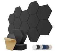 Kuchoow panneau acoustique mural hexagonal autocollant, lot de 12, panneaux acoustiques décoratifs absorption pour mur, plafond et porte, gaming, home studio, bureau, 30 x 26 x 0,9 cm, noir