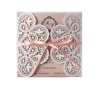 KUCHYNEE 20 pièces Cartes d'invitation de mariage coupées au laser blanc et rose avec flore de dentelle pour les douches nuptiales de mariage