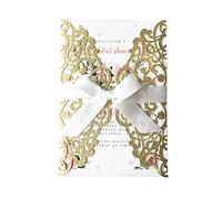 KUCHYNEE 20 pièces cartes d'invitation de mariage découpées au Laser avec rubans et enveloppes pour les invitations de graduation d'anniversaire de douche nuptiale (paillettes d'or)