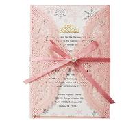 KUCHYNEE 20 pièces rose et blanc cartes invitation de mariage découpées au Laser avec enveloppes Flora dentelle mariage douche nuptiale fiançailles anniversaire invitations