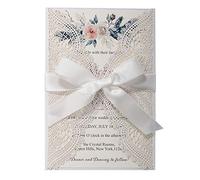 KUCHYNEE Cartes d'invitation de mariage en dentelle blanche découpées au Laser avec enveloppes, invitations d'anniversaire élégantes pour la douche nuptiale, 20 pièces