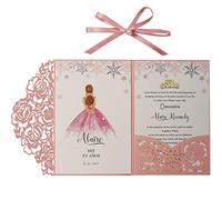 KUCHYNEE Cartes d'invitation de mariage rose avec perle - 20 pièces découpées au laser Flora Tri-Fold Silk Ribbon Cartes d'invitation pour mariages (rose)