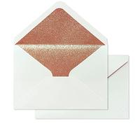 KUCHYNEE Lot de 50 enveloppes A7 à paillettes nacrées or rose, 13,3 x 19,1 cm, parfaites pour les cartes d'invitation de mariage de 12,7 x 17,8 cm, enveloppes d'invitation de vœux (ivoire nacré + doublure à paillettes or rose)