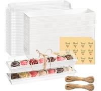 Kucoele Lot de 50 boîtes à fraises transparentes recouvertes de chocolat avec couvercles, 30,5 x 6,6 x 5,1 cm, boîtes jetables pour truffes, biscuits, bombes de cacao