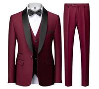 KUDMOL Costume Homme 3 pièces Mariage Slim Fit Smoking d'affaires à Un Bouton Men Suits 3 Piece Couleur Unie pour Fête Confort Blazer Veste et Pantalon Gilet(Bordeaux,2XL)