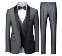 KUDMOL Costume Homme 3 pièces Mariage Slim Fit Smoking d'affaires à Un Bouton Men Suits 3 Piece Couleur Unie pour Fête Confort Blazer Veste et Pantalon Gilet(Gris,2XL)