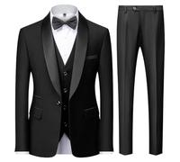 KUDMOL Costume Homme 3 pièces Mariage Slim Fit Smoking d'affaires à Un Bouton Men Suits 3 Piece Couleur Unie pour Fête Confort Blazer Veste et Pantalon Gilet(Noir,2XL)