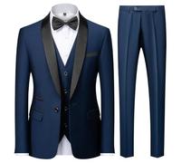 KUDMOL Costume Homme 3 pièces Mariage Slim Fit Smoking d'affaires à Un Bouton Men Suits 3 Piece Couleur Unie pour Fête Confort Blazer Veste et Pantalon Gilet(Bleu Foncé,2XL)