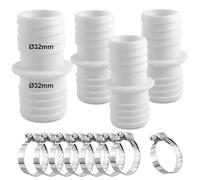 kudmwcc 4 Pièces Raccord de Tuyau 32 mm vers 32 mm,Adaptateur de Tuyau de Piscine,Adaptateur pour Tuyau 32/32 mm,avec 8 Colliers de Serrage,Tuyau de Piscine Double Buse pour Tuyaux Flottants
