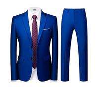 KUDORO Costume Homme 2 pièces Slim Fit Smoking Simple Poitrine à Deux Boutons, Men Suits 2 Piece Bijou Bleu pour Mariage Business Fête Confort Elégant Blazer Veste et Pantalon（Bijou Bleu,S