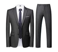 KUDORO Costume Homme 2 pièces Slim Fit Smoking Simple Poitrine à Deux Boutons, Men Suits 2 Piece Gris Foncé pour Mariage Business Fête Confort Elégant Blazer Veste et Pantalon（Gris Foncé,S