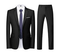 KUDORO Costume Homme 2 pièces Slim Fit Smoking Simple Poitrine à Deux Boutons, Men Suits 2 Piece Noir pour Mariage Business Fête Confort Elégant Blazer Veste et Pantalon（Noir,S