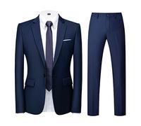 KUDORO Costume Homme 2 pièces Slim Fit Smoking Simple Poitrine à Un Bouton, Men Suits 2 Piece Bleu pour Mariage Business Fête Confort Elégant Blazer Veste et Pantalon(Bleu,3XL)
