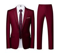 KUDORO Costume Homme 2 pièces Slim Fit Smoking Simple Poitrine à Un Bouton, Men Suits 2 Piece Bourgogne pour Mariage Business Fête Confort Elégant Blazer Veste et Pantalon(Bourgogne,3XL)
