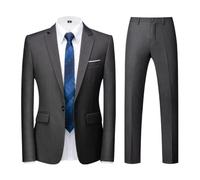 KUDORO Costume Homme 2 pièces Slim Fit Smoking Simple Poitrine à Un Bouton, Men Suits 2 Piece Gris Foncé pour Mariage Business Fête Confort Elégant Blazer Veste et Pantalon(Gris Foncé,3XL)