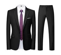 KUDORO Costume Homme 2 pièces Slim Fit Smoking Simple Poitrine à Un Bouton, Men Suits 2 Piece Noir pour Mariage Business Fête Confort Elégant Blazer Veste et Pantalon(Noir,3XL)