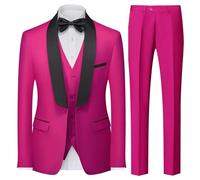 KUDORO Costume Homme 3 Pièces Slim Fit Mariage Business Smoking d'affaires à Un Bouton pour Fête Bal Blazer Veste et Pantalon Gilet(Rose,M)