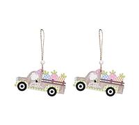 Kue428 Lot de 2 décorations en bois à suspendre pour œufs de Pâques, lapin, carotte