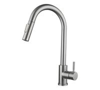 Küchenamatur - Robinet extensible - Arc haut - Robinet de cuisine | Mitigeur pivotant à 360° avec douchette, extensible, haut coude en acier inoxydable, mitigeur avec 3 ports pour chaudière