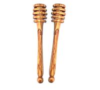Küchenmaster Lot de 2 cuillères à miel en bois d'olivier | longueur 15 cm | Cuillere Baton en spirale a servir miel & sirop sans gouttes ni taches | Cuillère pratique pour les amateurs de miel