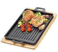 Küchenprofi BBQ 0305351026 Poêle à griller carrée en fonte rainurée sur planche en bois 32 x 22 x 3,5 cm Pour tous types de feux dont induction