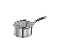 Küchenprofi Cook Bologna Casserole en acier inoxydable avec couvercle en verre de sécurité, convient à l'induction, bec verseur, avec passoire fine et grossière, fond multicouche, Ø 16 cm
