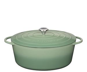 Küchenprofi Cocotte en fonte ovale avec couvercle Jade 35 cm Cocotte à gratin cocotte émaillée pour tous les types de feux (y compris induction) pour braiser, cuire au four, rôtir