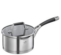 Küchenprofi Cook Bologna Casserole en acier inoxydable avec couvercle en verre de sécurité, convient à l'induction, bec verseur, avec passoire fine et grossière, fond multicouche, Ø 16 cm