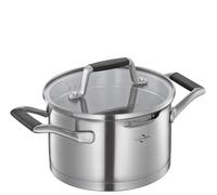 Küchenprofi Cook Bologna Casserole en acier inoxydable avec couvercle en verre de sécurité, convient à l'induction, bec verseur, casserole avec passoire fine et grossière, fond multicouche, Ø 16 cm