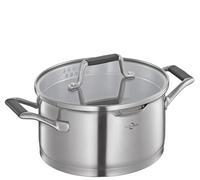 Küchenprofi Cook Bologna Cocotte en acier inoxydable avec couvercle en verre de sécurité, convient à l'induction, bec verseur, avec passoire fine et grossière, fond multicouche, Ø 20 cm