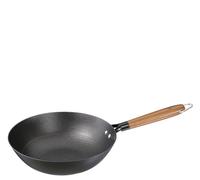 Küchenprofi Country Poêle wok en fonte émaillée avec manche en bois, revêtement anti-adhésif, 28 cm, noire, compatible avec plaques à induction, 28 cm de diamètre
