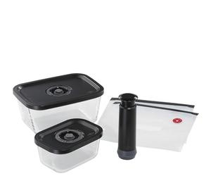 Küchenprofi EasyFresh Kit de mise sous vide 5 pièces, 1 pompe à vide manuelle, 1 boîte sous vide S et L, 2 sacs sous vide de 22 x 21 cm, verre borosilicate, plastique de qualité supérieure,