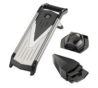KÜCHENPROFI Mandoline professionnelle, en acier inoxydable et plastique, 5 inserts de coupe, tiges 3/7 mm, disques 1,5/2,5/3,5 mm, pieds antidérapants, support de reste, coupe-légumes manuel