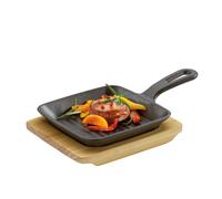 KÜCHENPROFI Poêle à griller/à servir carrée avec planche en bois BBQ 23x13,5x5,5cm