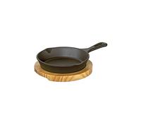 Küchenprofi Poêle de service ronde en fonte avec dessous de verre en bois pour four et tous types de plaques de cuisson - Rangement de la chaleur - Mini plat à four - Petite poêle à griller en fonte - Pour la cuisson et le service